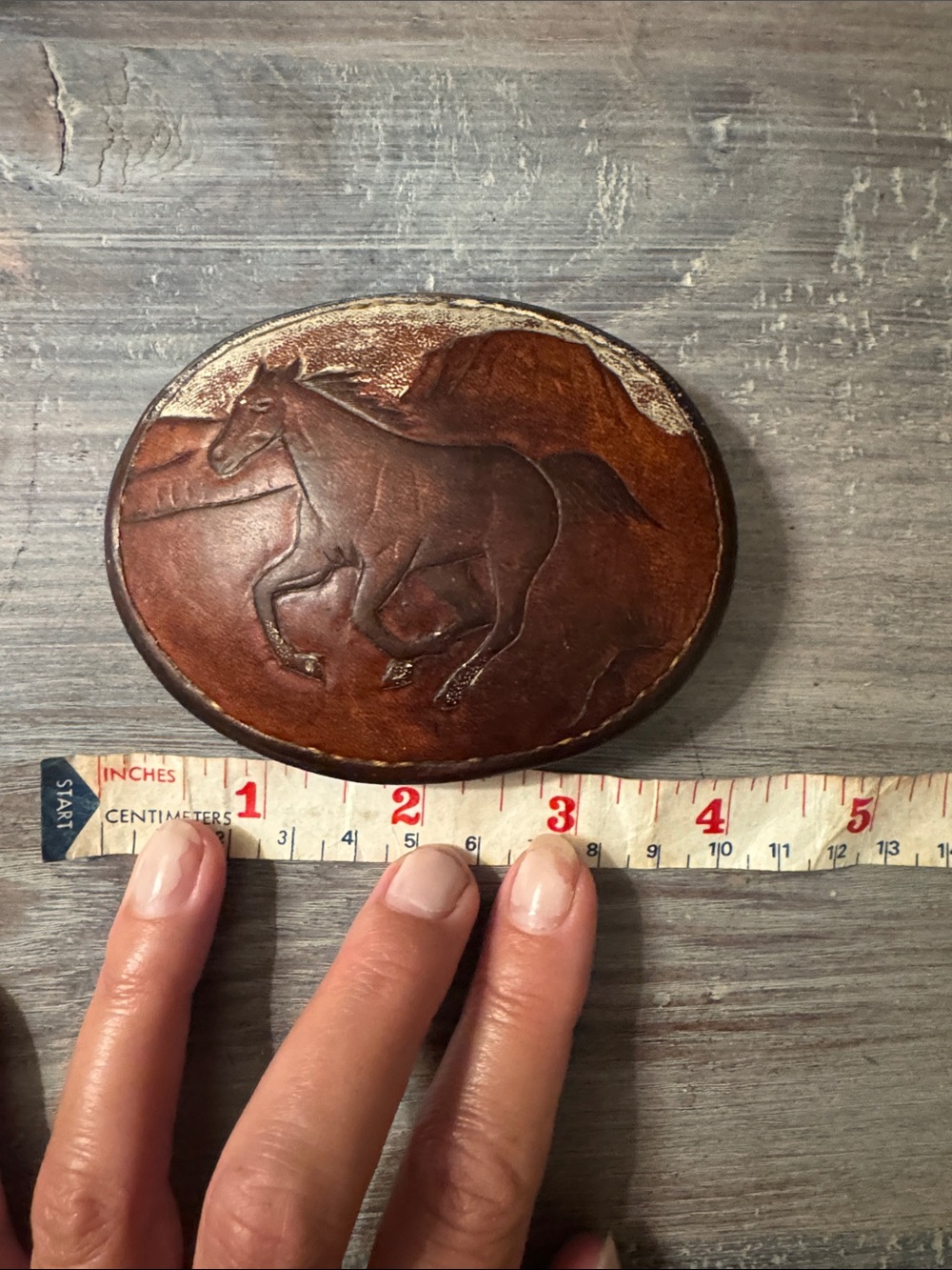 Vintage Handcrafted Leather Horse Belt Buckle - Picture 5 of 5